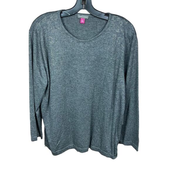 Vince Camuto Sweater Crew Neck Grey Silver Embellished Long Sleeves Women XL - Picture 1 of 12